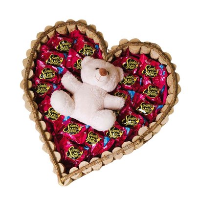Cesta Grande Coração Chocolates e Urso de Pelúcia