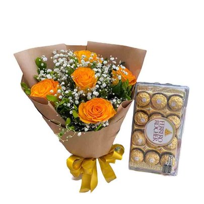 Buquê de Rosas Amarelas com Chocolates