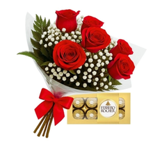 Buquê  6 Rosas Vermelhas e Chocolate
