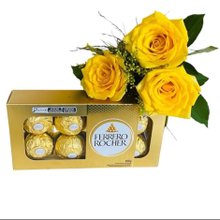 Buquê 3 Rosas Amarelas e Ferrero 