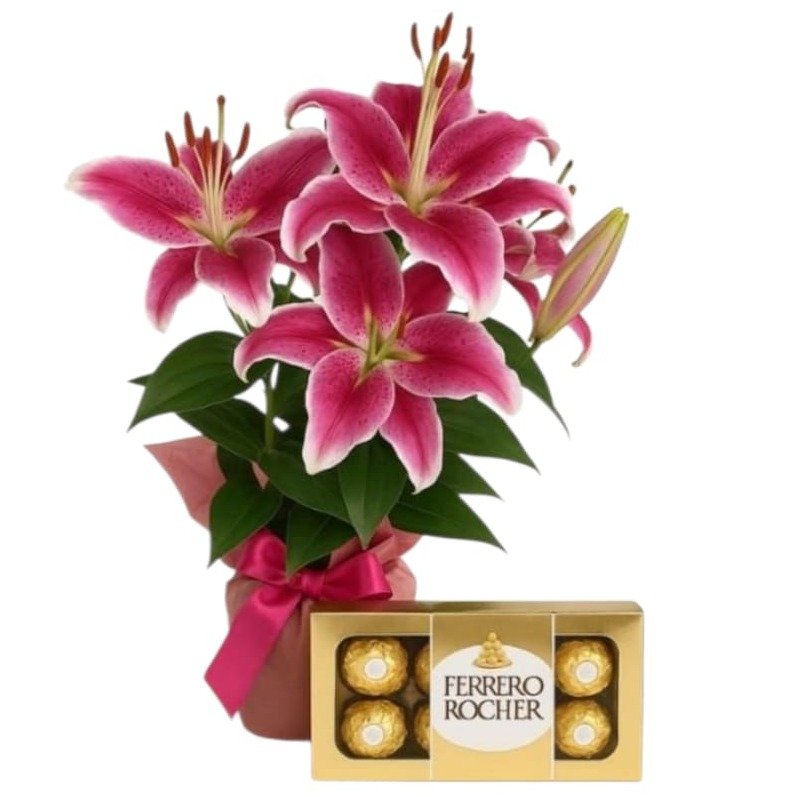 Lírios Cor de Rosa Plantados e Ferrero Rocher