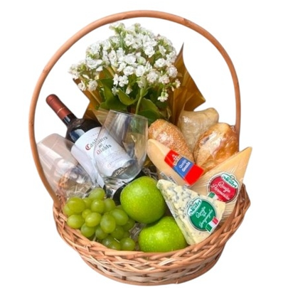 Cesta Premium de Queijos Vinho e Pães Especiais