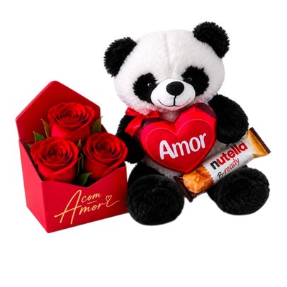 Ursinho Panda Apaixonado e Rosas