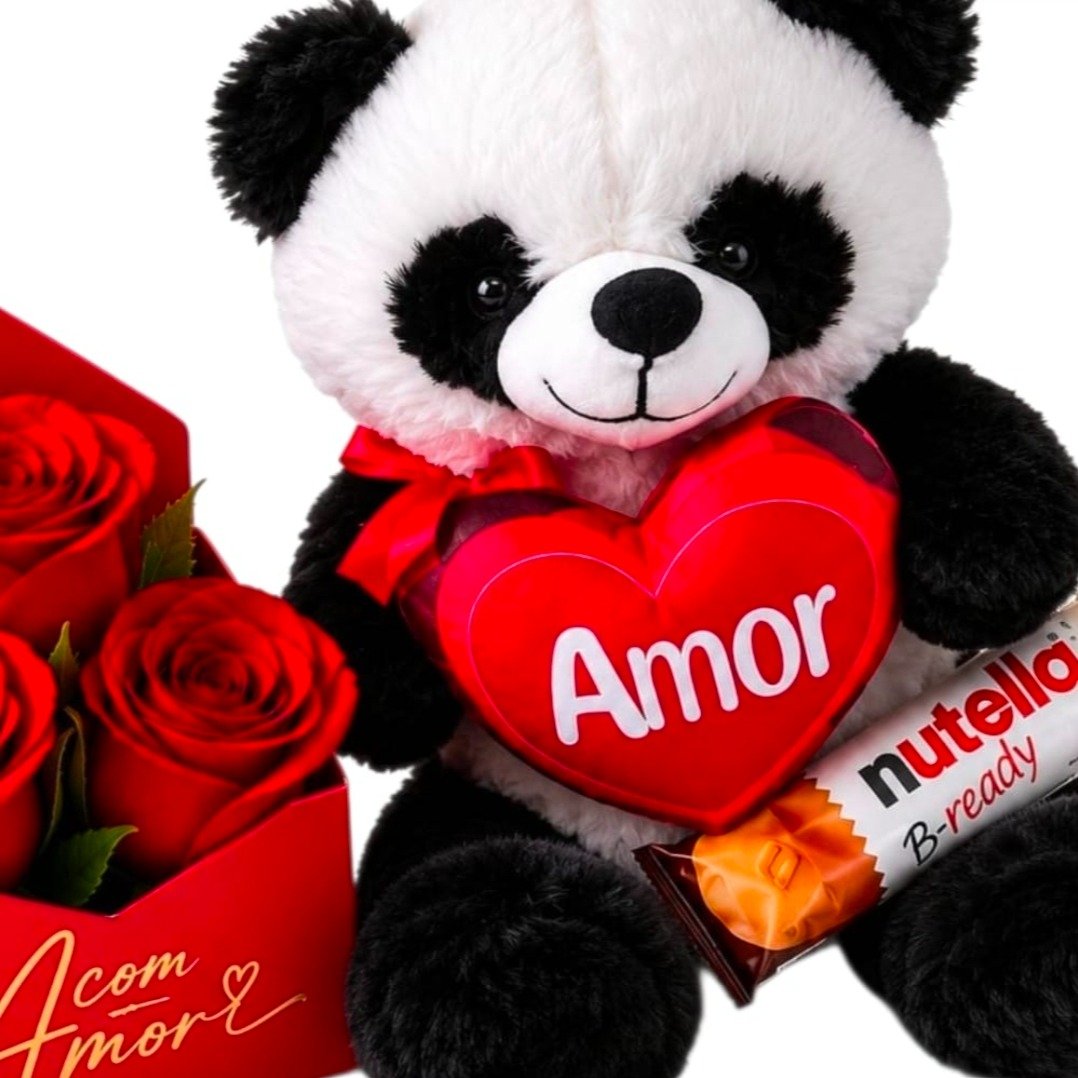 Ursinho Panda Apaixonado e Rosas