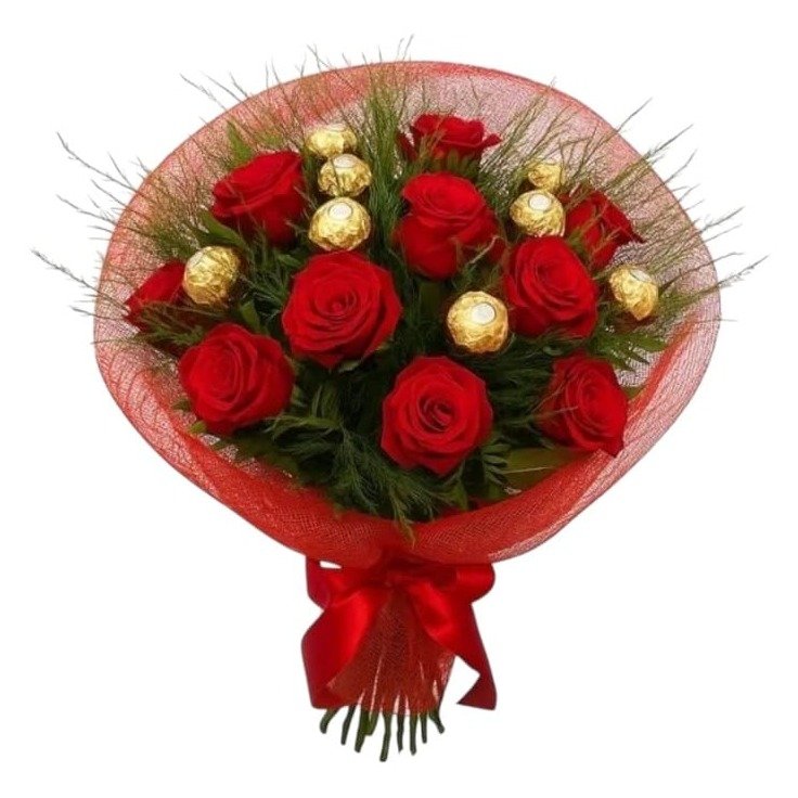 Buquê Premium Rosas e Ferrero em Tela