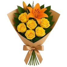 Buquê Rosas Amarelas e Lírio Laranja