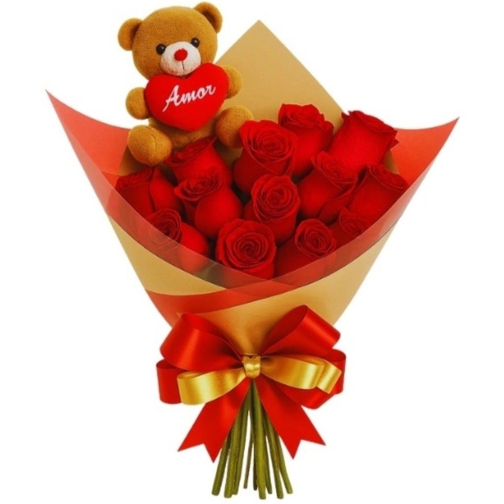 Mimo de Rosas Vermelhas com Ursinho Carinhoso