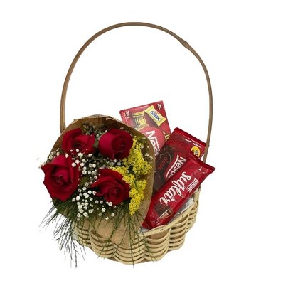 Cesta de Flores Com Chocolate