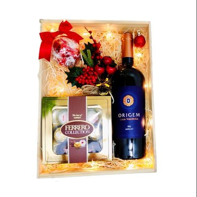 Caixa de Natal - Presente Rustico com Vinho Origem
