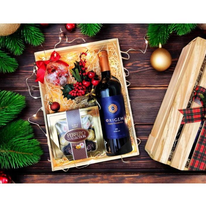 Caixa de Natal - Presente Rustico com Vinho Origem