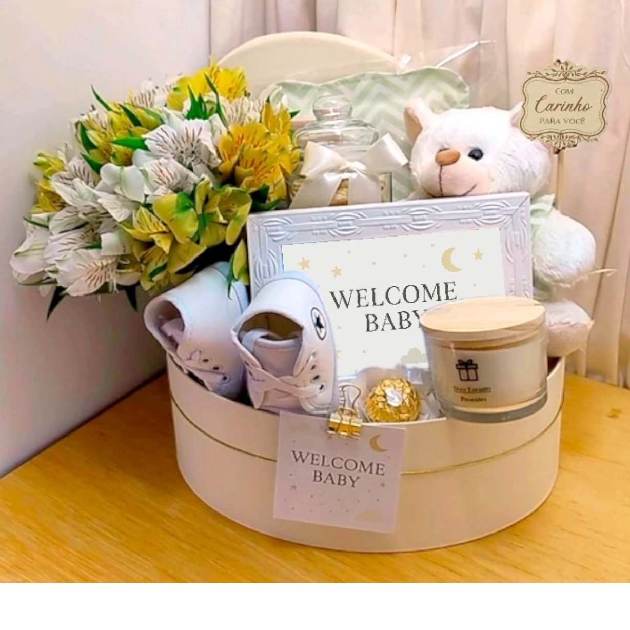 Cesta Maternidade Luxo com Flores Welcome Baby