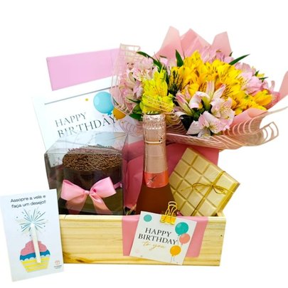 Cesta de Presente  Aniversário com  Mini espumante