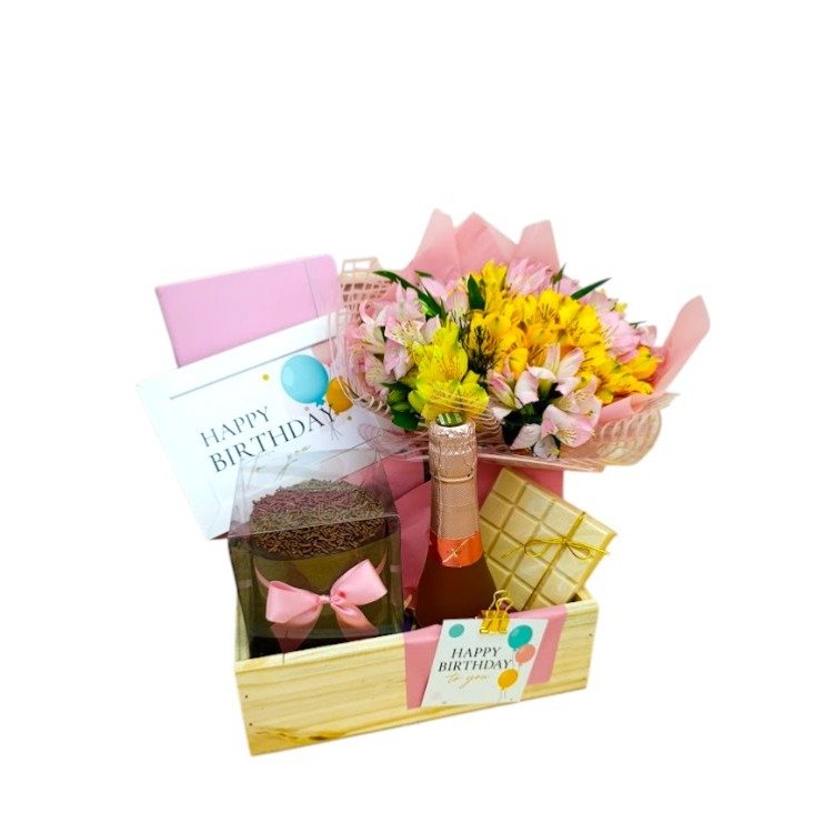 Cesta de Presente  Aniversário com  Mini espumante