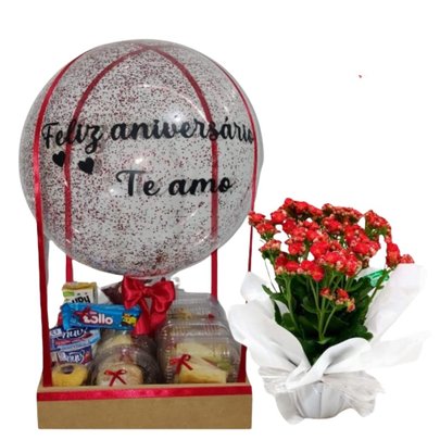 Cesta de cafe da manhã/tarde Mini Premium com flor