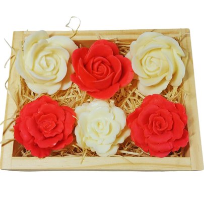 Cesta Romântica Box 6 rosas de velas aromáticas