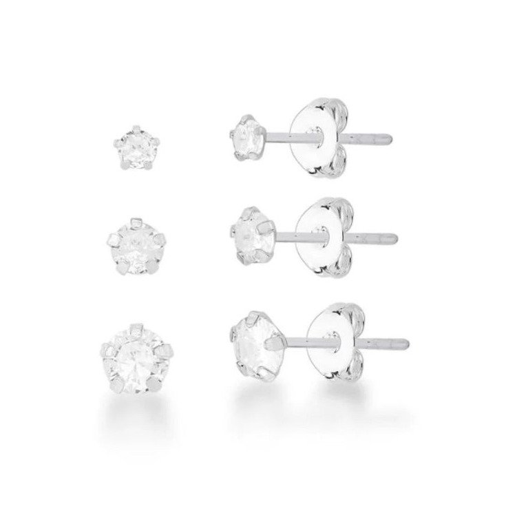 Trio De Brincos De Prata 925 Ponto de Luz