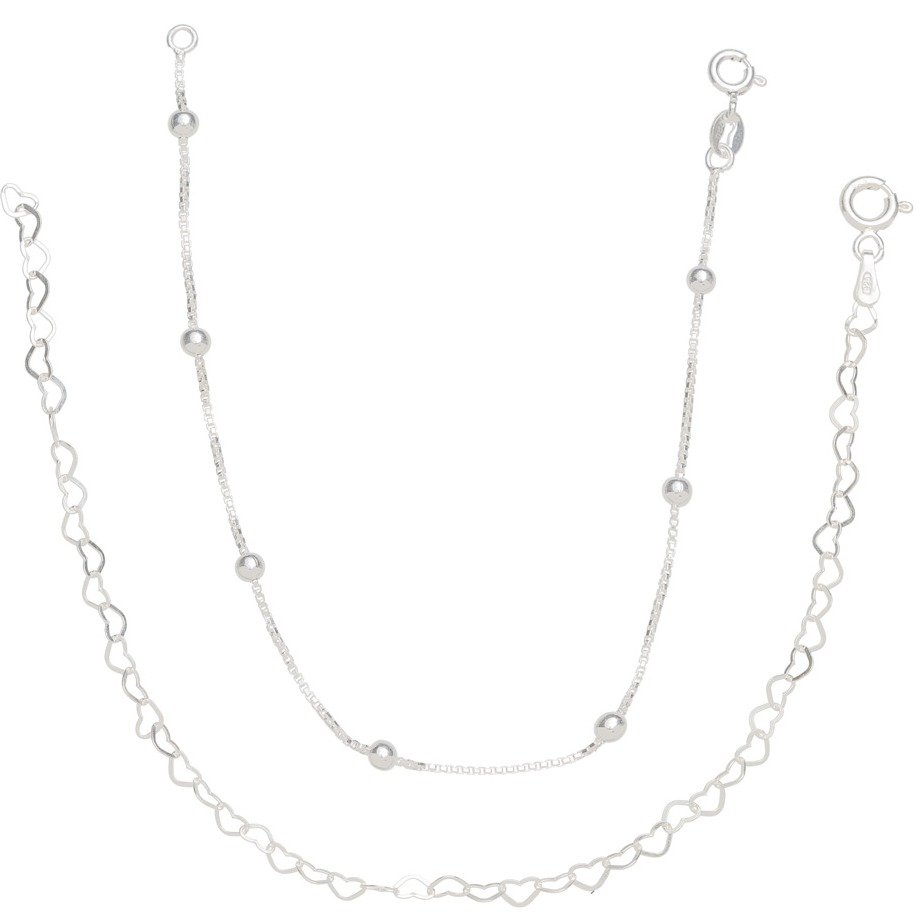 Kit Pulseiras de Prata 925 Coração e Bolinhas