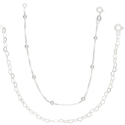 Kit Pulseiras de Prata 925 Coração e Bolinhas