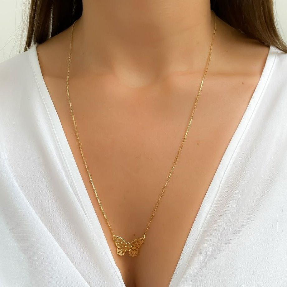 Colar Escapulário Borboleta Banhado a Ouro 18K
