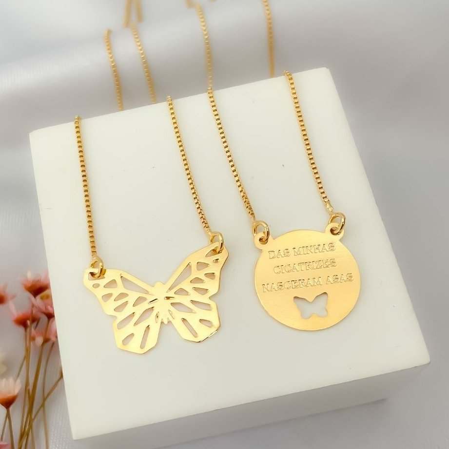 Colar Escapulário Borboleta Banhado a Ouro 18K