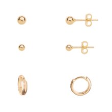 Trio de Brincos Argolinha e Bolinhas Banhados a Ouro 1