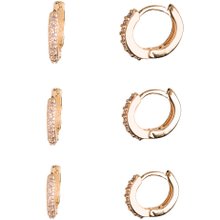 Trio de Argolas Cravejadas Click Banhadas a Ouro 18K