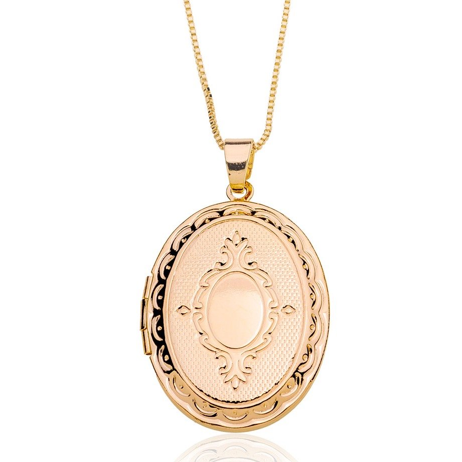 Colar Relicário Oval Banhado a Ouro 18K