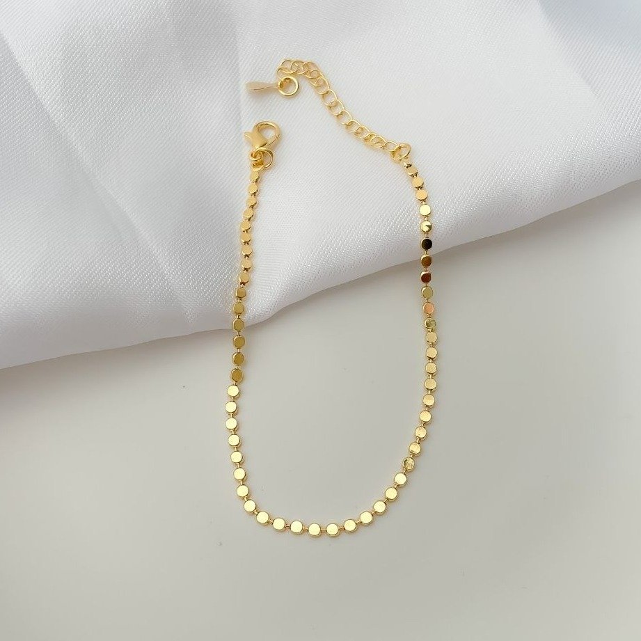 Pulseira Bolinhas Achatadas Banhada a Ouro 18K