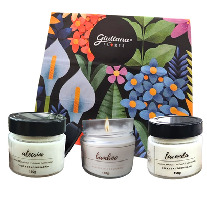 Kit 3 de Velas Perfumadas Alecrim, Bamboo e Lavanda