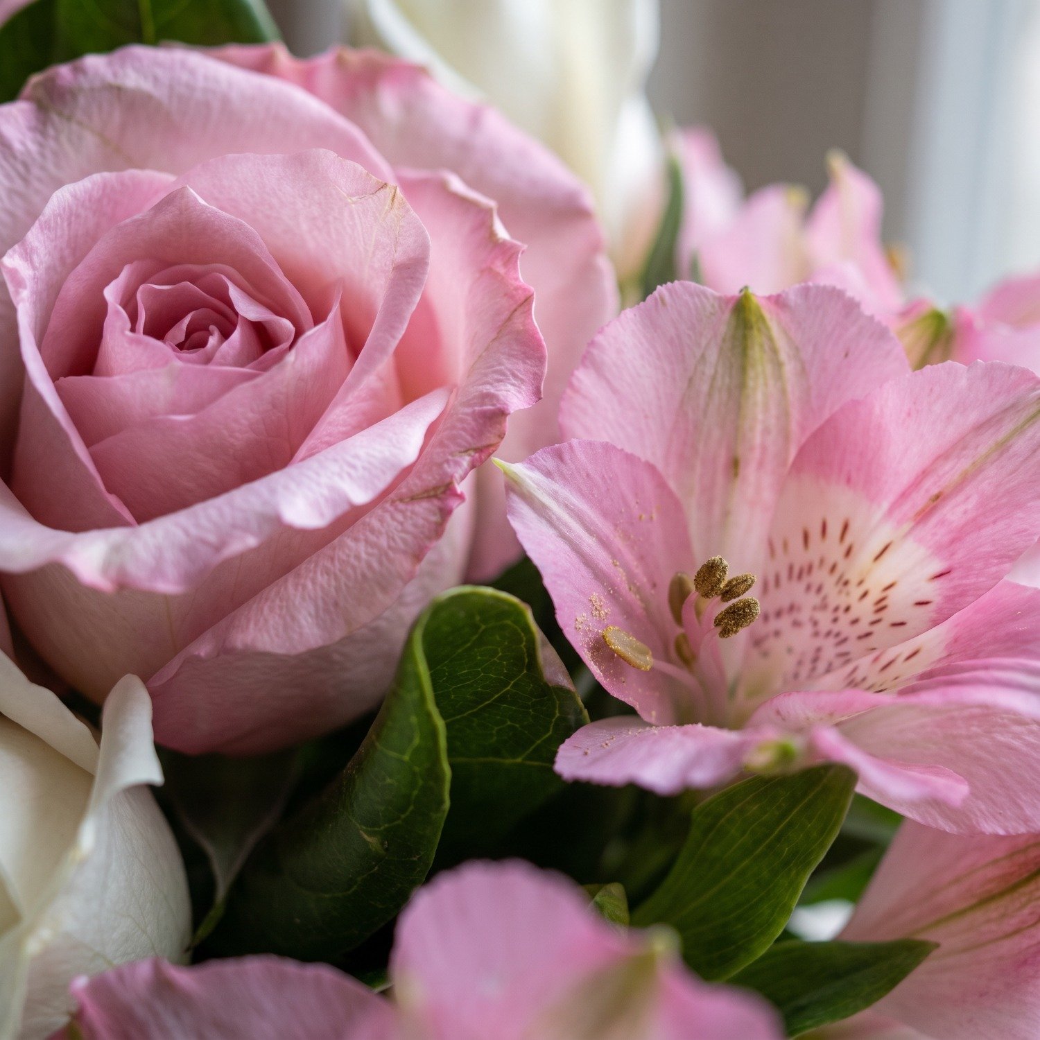 Buquê Delicado de Rosas e Astromélias