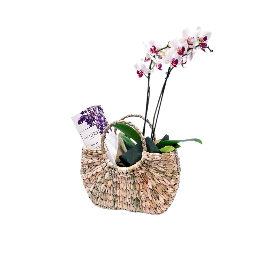 Kit Mimos Home Spray, Orquídea  e Bolsa de Palha
