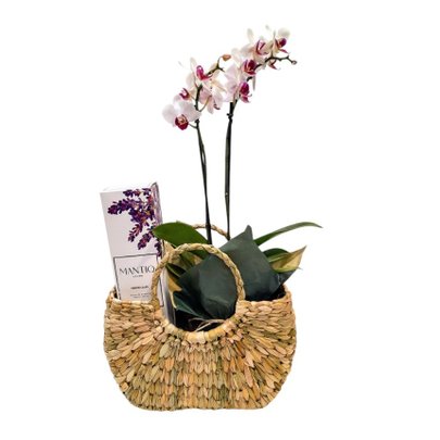 Kit Mimos Difusor Ambiente, Orquídea e Bolsa de Palha