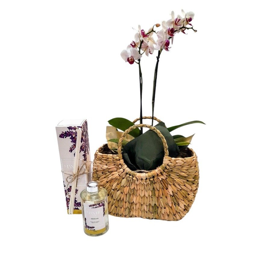 Kit Mimos Difusor Ambiente, Orquídea e Bolsa de Palha