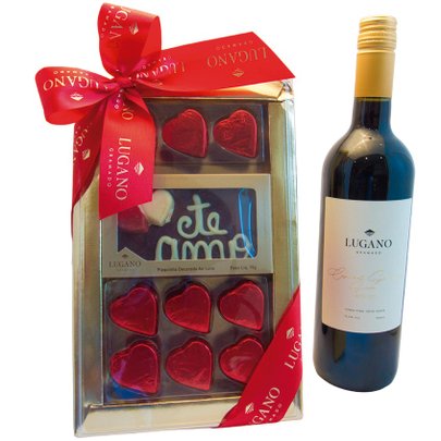 Kit Vinho Tinto e Plaquinha Decorada (Te Amo)