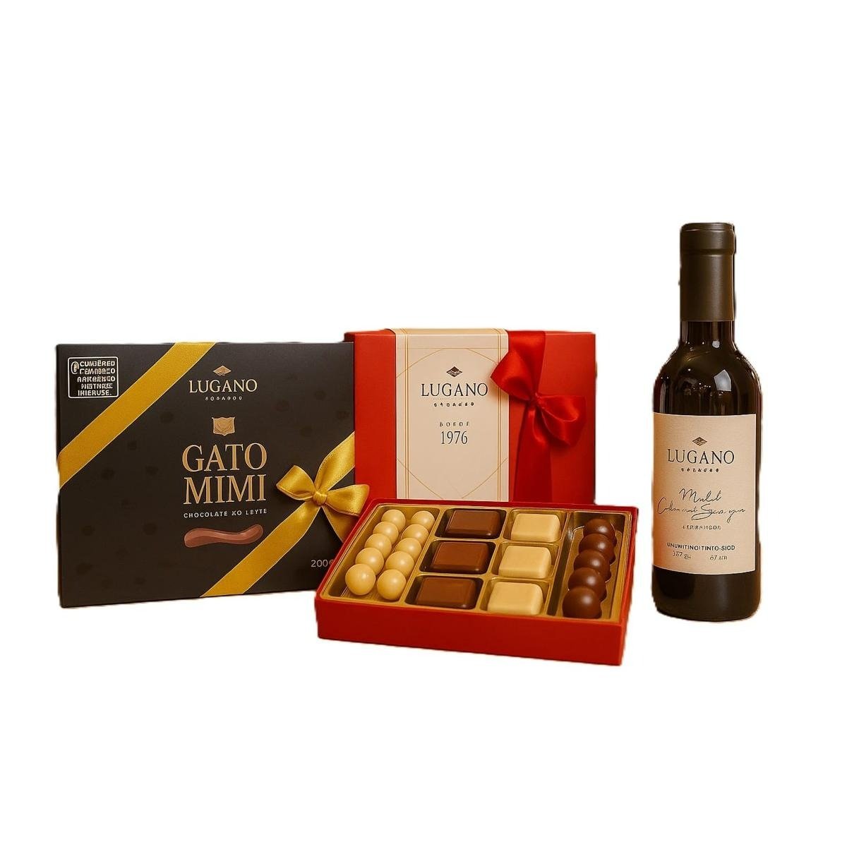 Kit Gato Mimi, Caixa Rígida e Vinho 