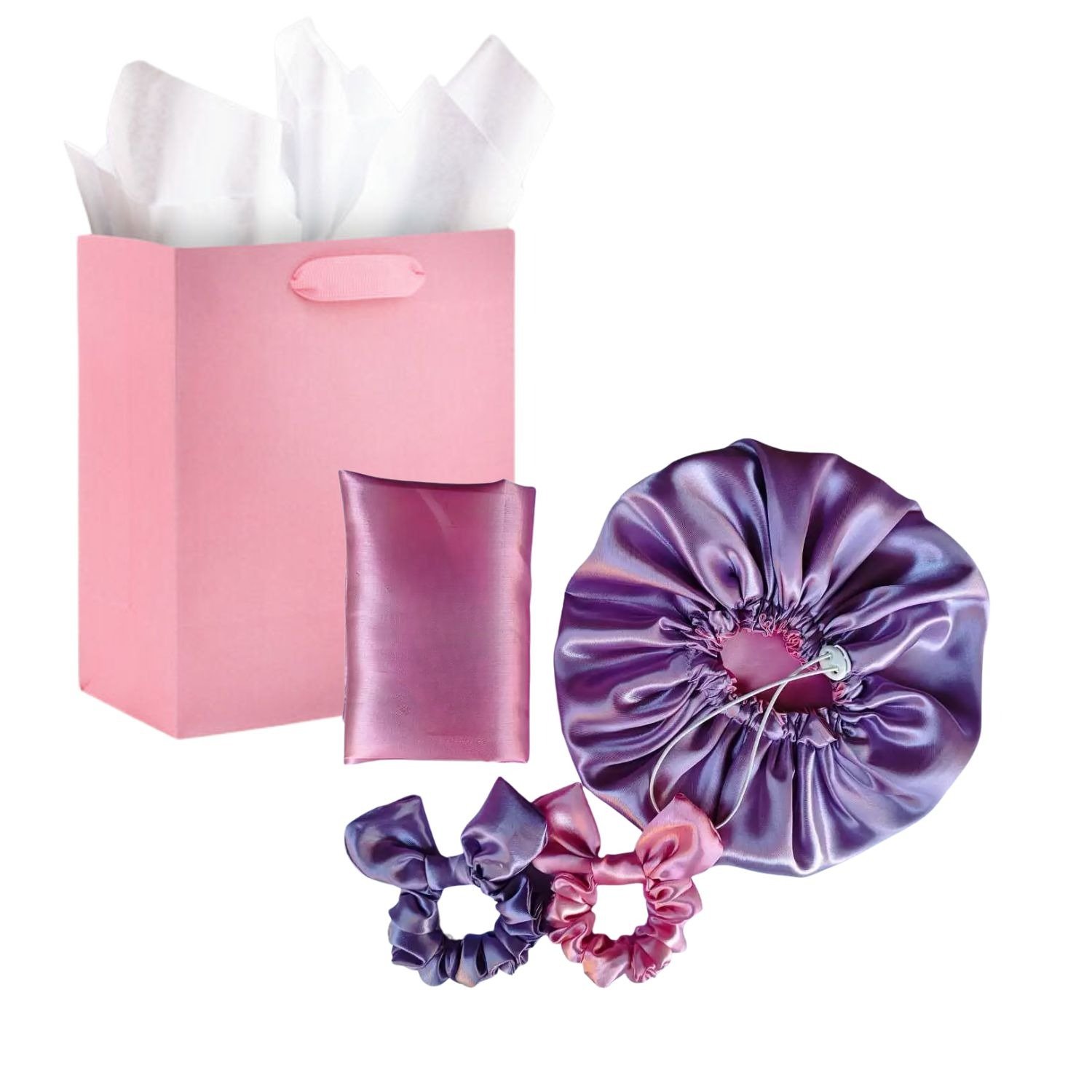 Kit Touca Cetim Antifrizz,1 Fronha e 2 Scrunchies