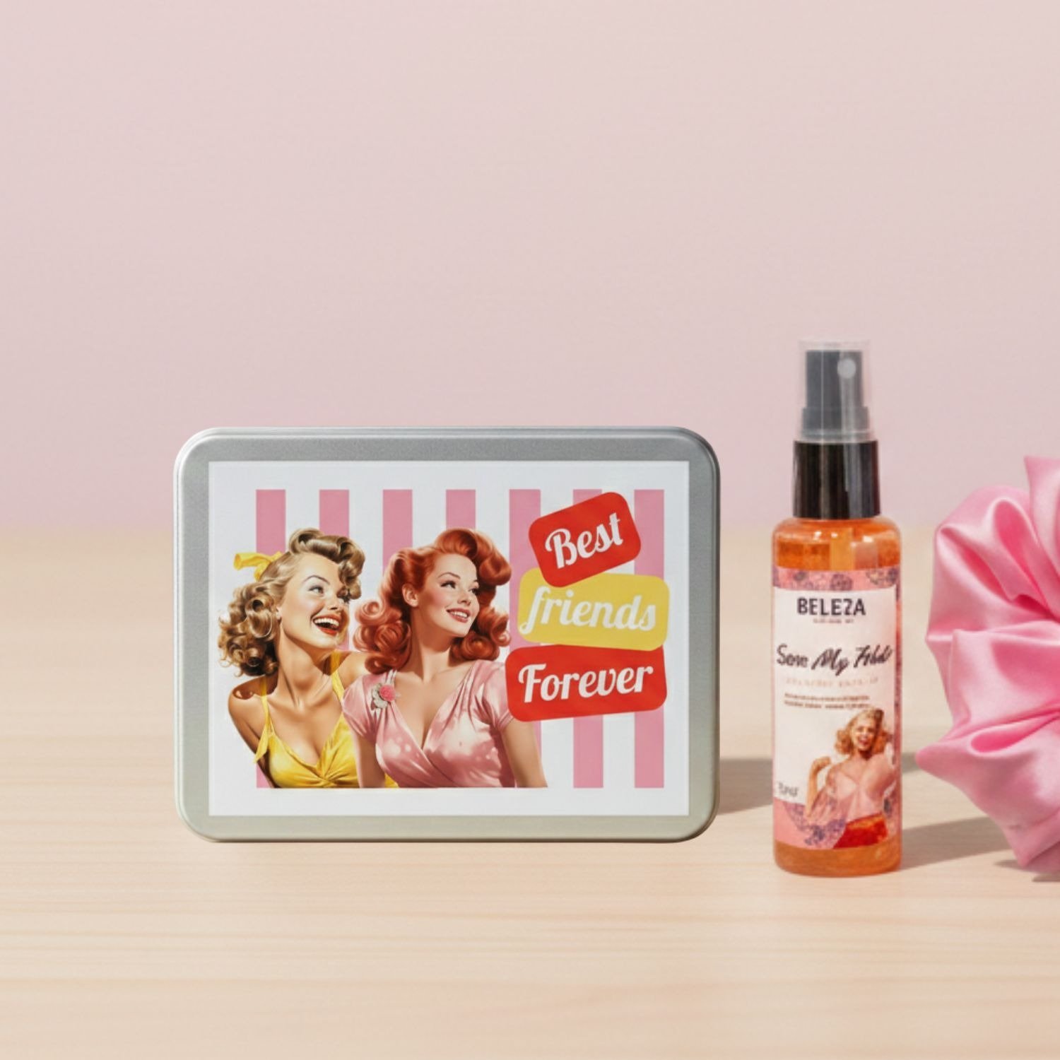 Kit Presente Melhores Amigas Touca de Cetim e Perfume