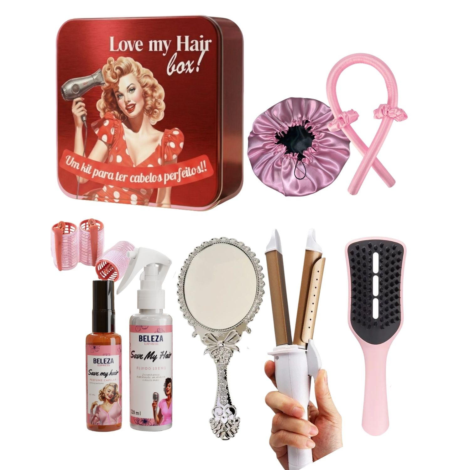 Kit acessórios Love My Hair Beleza Express vermelho