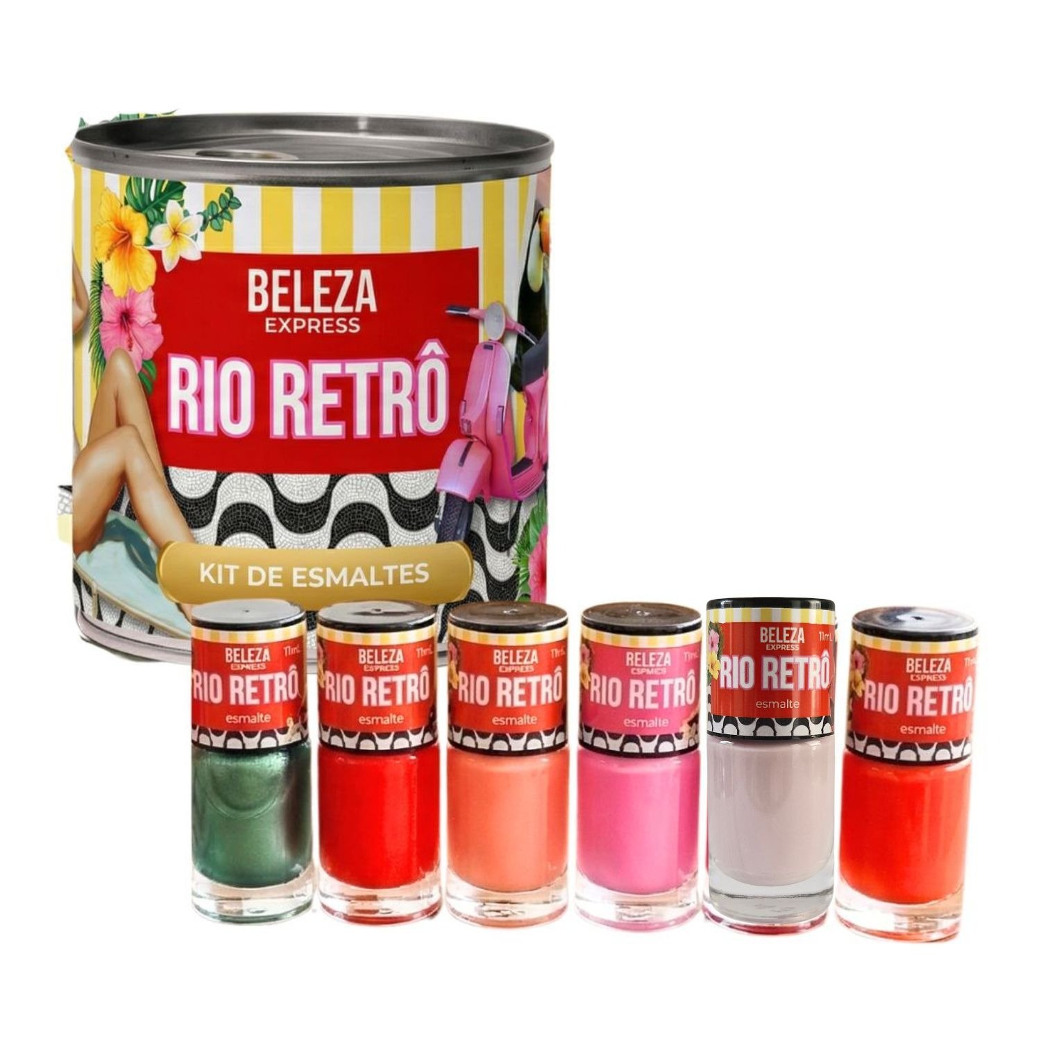 Kit presente Rio Retrô 6 Esmaltes e Rádio Bluetooth