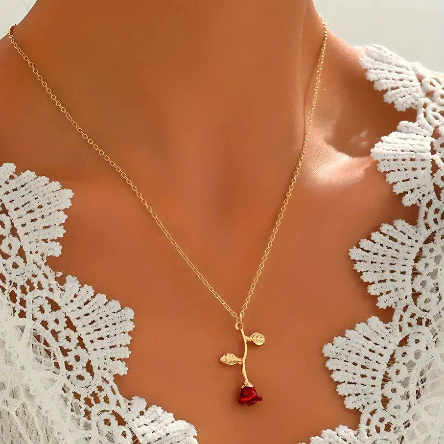 Colar Botão de Rosa Ouro Amarelo 18K