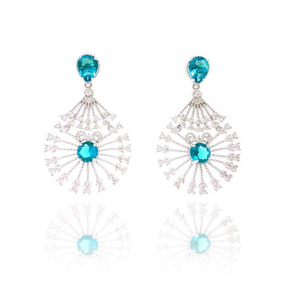 Brinco Festa Cristal Cor Malaquita com Micro Zircônias