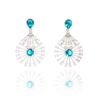 Brinco Festa Cristal Cor Malaquita com Micro Zircônias