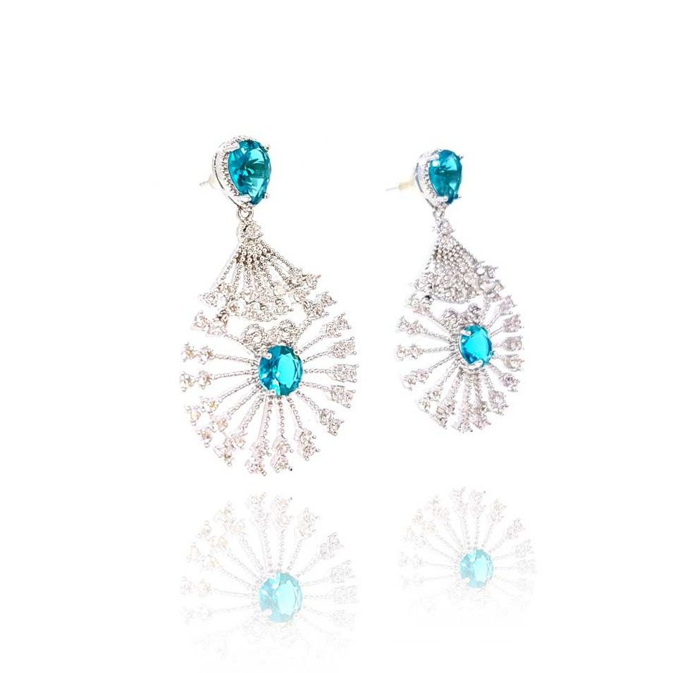 Brinco Festa Cristal Cor Malaquita com Micro Zircônias