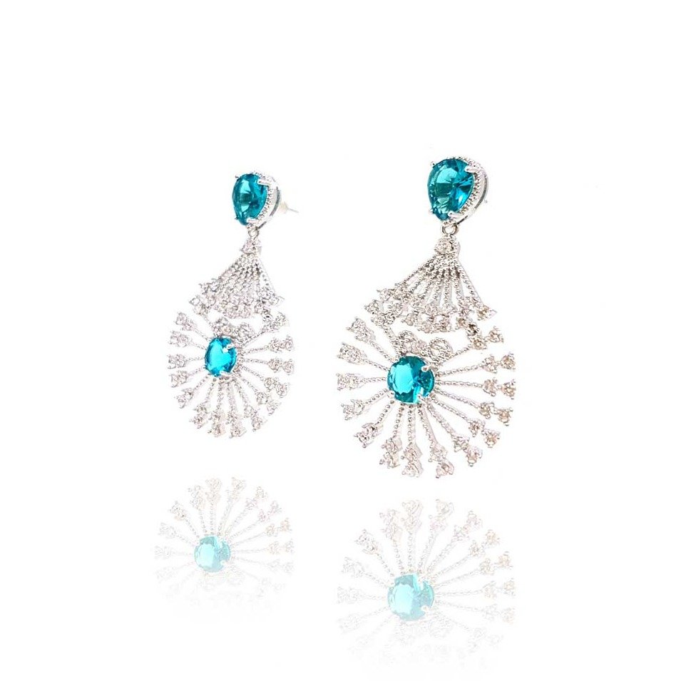 Brinco Festa Cristal Cor Malaquita com Micro Zircônias