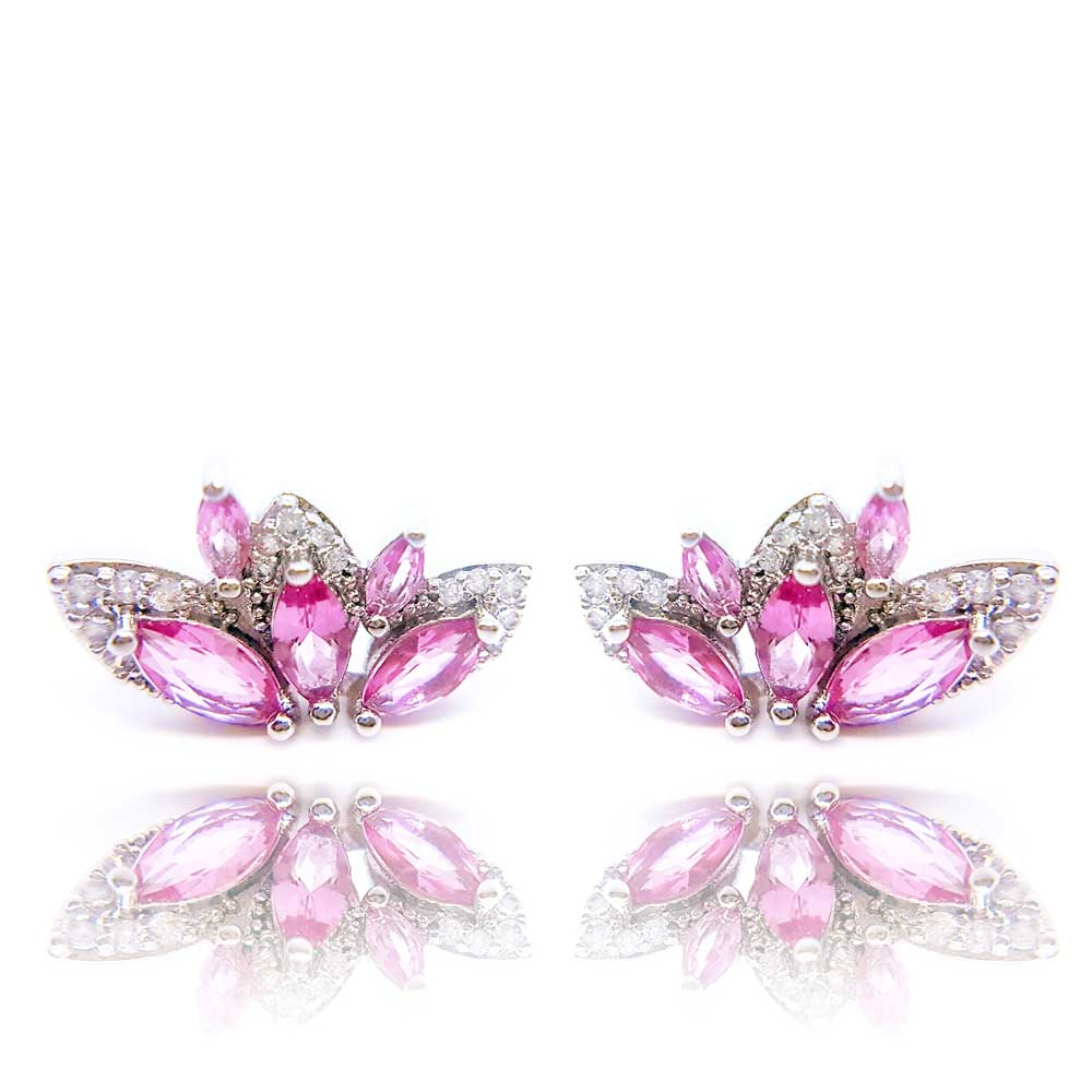 Brinco B.Fly Cristal Cor Turmalina Rosa Ouro Branco
