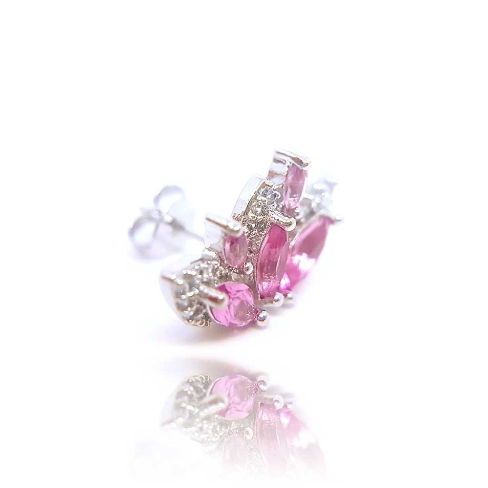 Brinco B.Fly Cristal Cor Turmalina Rosa Ouro Branco