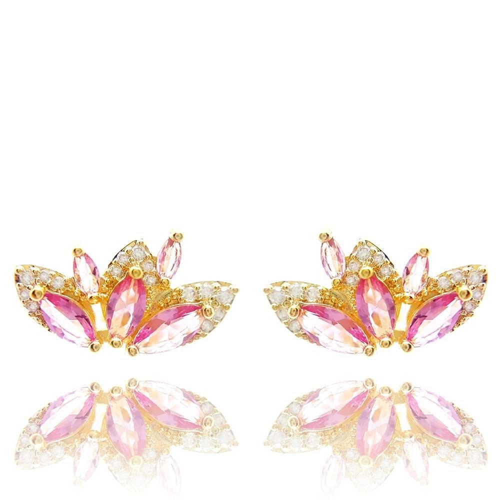 Brinco B.Fly Cristal Cor Turmalina Rosa Ouro Amarelo