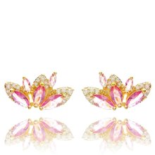 Brinco B.Fly Cristal Cor Turmalina Rosa Ouro Amarelo