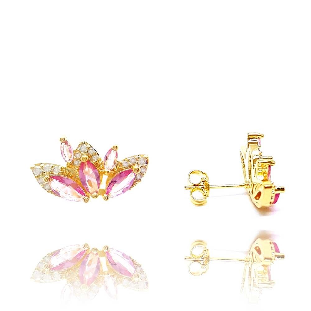 Brinco B.Fly Cristal Cor Turmalina Rosa Ouro Amarelo