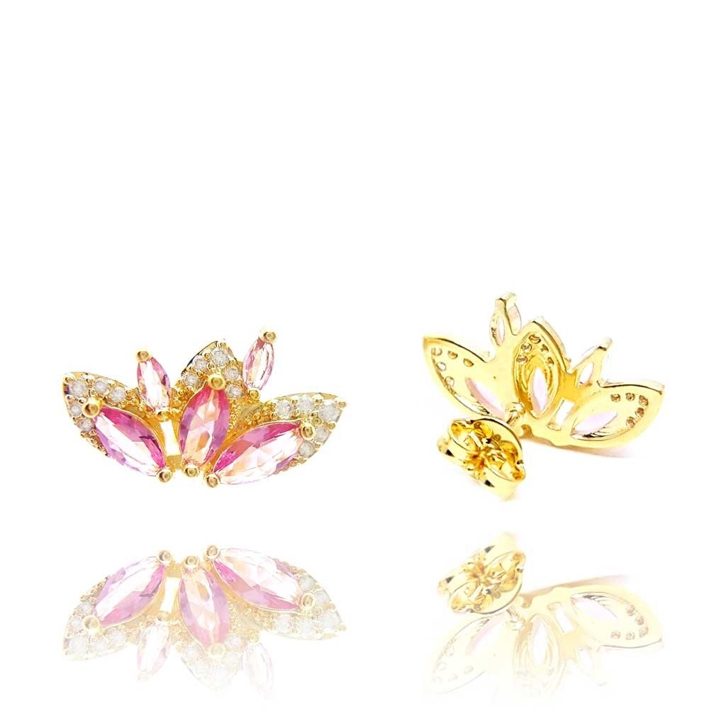 Brinco B.Fly Cristal Cor Turmalina Rosa Ouro Amarelo